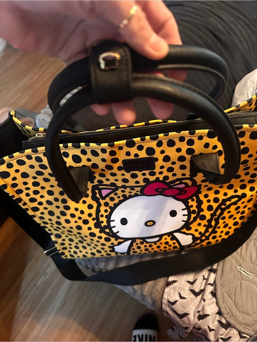 Hello Kitty Yellow and Black Cheetah Print laptop / tote bag- very big